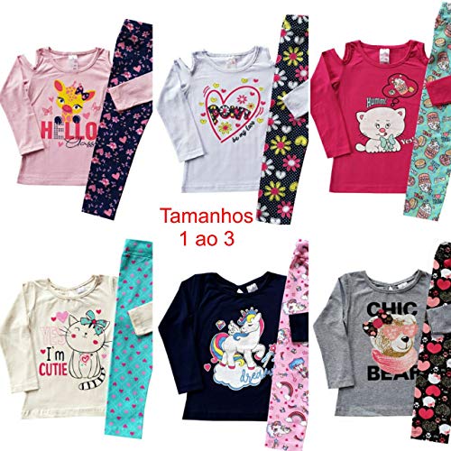 Kit com 3 Conjunto Infantil Menina - Meia Estação - 1 ao 8