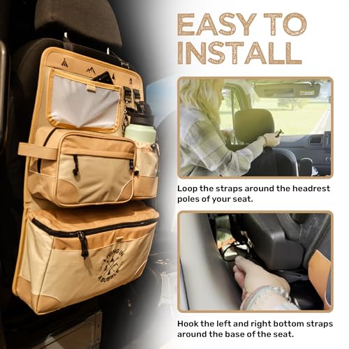 Image of Living in a Bubble Seat back Organizer - Magnetic Toiletry and Cooler Pouch, Cordura Car Backseat Storage with Device Holder & Hooks, Multi-Compartment Utility Bag for Campervans & Family Travel