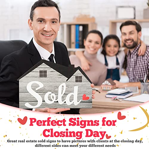 2 Pcs Real Estate Sold Signs, Wooden We Said Yes To The Address Sign House Shaped And Home Sweet Home Key Shaped Prop Signs, Social Media Photo Props, Closing Gifts For Homeowner Realtors Supplies #TOP4