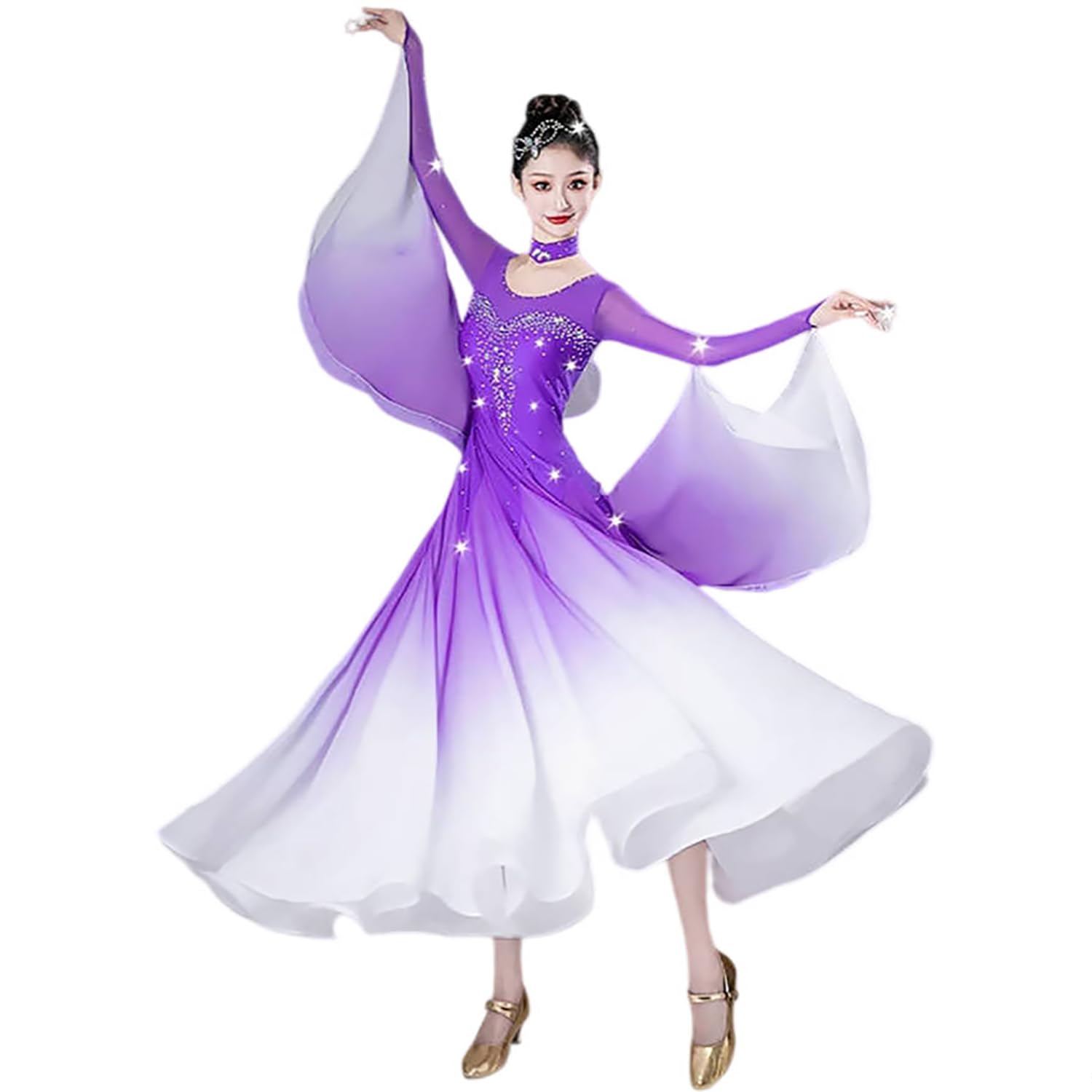 Professionelles Standard Tanzwettbewerb Kleid Damen Strass Weit Schwingender Rock Foxtrot Auftrittskleid Flamenco Schmaler Schnitt Tanzkleidung