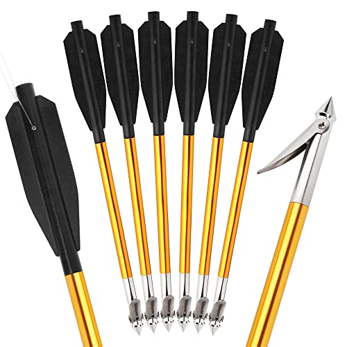 HNZMDY 6/12/18pack Bogenschießen Bowfishing-Pfeile Pfeile zum Bogenfischen 6,8 Zoll Aluminium Armbrustbolzen mit Harpunen Spitzen Angelbolzen für das Armbrustangeln (6pcs, Gold) Cover