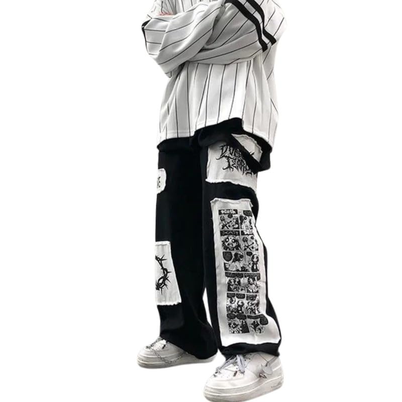 jupkem Y2k Sweatpants Men Star Hip Hop Pants Baggy Sweatpants Wide Leg Straight Track Pants Aesthetic Graphic Streetwear