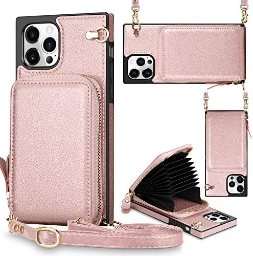 Amazon Com Jakpak Compatible With Iphone 12 Pro Max Case Wallet Zipper Leather Case With Card Holder Slots Protective Square Cover With Lanyard Shockproof Case Compatible With Iphone 12 Pro Max 6 7inch Rose