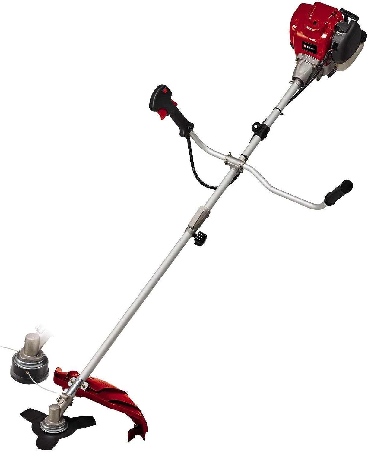 Einhell Benzin-Sense GC-BC 36-4 S (1 kW, 42 cm Schnittbreite Faden, 25.5 cm Schnittbreite Messer, Alu-Hand-/Bikegriff mit Bedienelementen, Alurohrführungsholm, 3-Zahn-Messer + Doppelfadenspule)