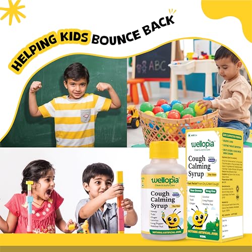 Image of Kids Daytime Cough Syrup | Dry & Wet Cough Relief | Honey, Tulsi, Ginger & Licorice | Non-Drowsy, Drug-Free | Natural Blueberry Flavor | 100ml (Ages 2+)