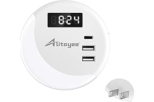 Alitayee Smart LED Night Light with Digital Clock and USB Charger