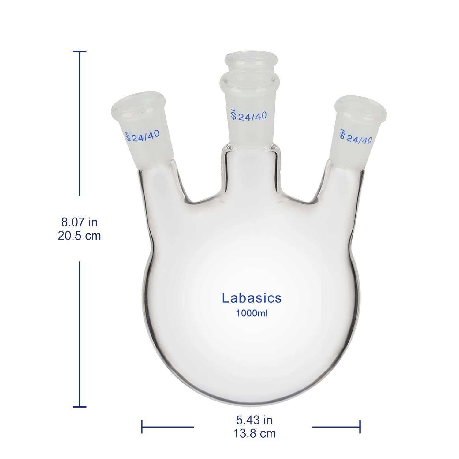 Labasics Pallone a Fondo Tondo con 4 Colli, Vetro Borosilicato a Parete Spessa con Giunto Smerigliato 24/40, per Uso in Laboratorio, 1000 ml