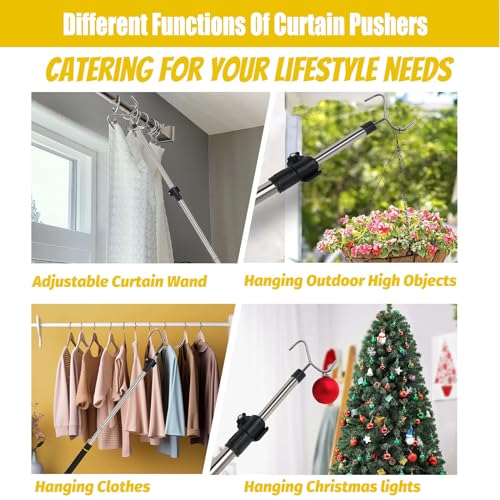 Frebuta Drapery Pull Rod,36“ to 63” Curtain Pull Telescoping Pole Heavy Duty For Curtains Wand Stainless Steel Tubes Soft Sponge Handle Rod for Curtains Extension Pole Lightweight (Black Yellow)