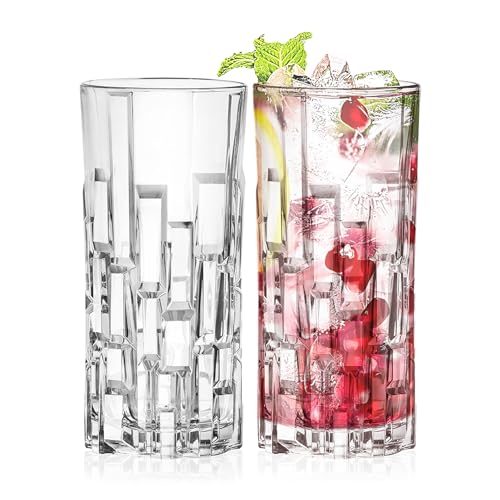Barski Highball Glass - Drinking Glasses - Set of 2 Hiball Tumblers - Glass Crystal Tumbler - for Water, Juice, Beer, Mixed Cocktails, Mojito Glass, Tom Collins Bar Glassware, 11.6 oz, Made in Europe