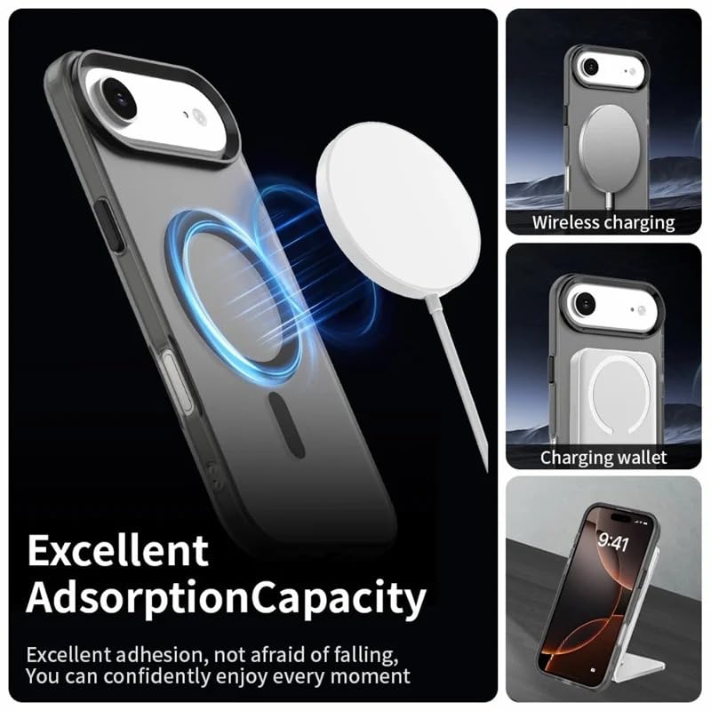 Image of Elzzi Magnetic Magsafe for iPhone 17 Air Case, Upgraded [Full Camera Protection] [Compatible with Magsafe] [Translucent Matte] Shockproof Protective Phone Case for Men & Women, Frosted Black