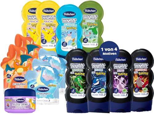 Bübchen Pokémon Set 2-in-1 Shampoo & Duschgel Schiggy Bisasam (1x) Pikachu (2x) Schaumbad Glurak & Lapras (je 2x) Pflegecreme Dragoran (1x) + 1x zufälliges Legends-Duschgel Zufall kein Wunsch