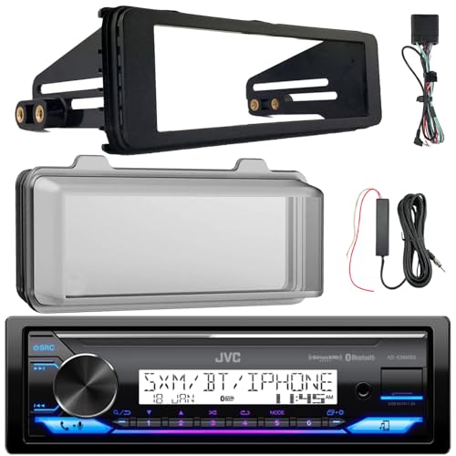 JVC KD-X38MBS Single DIN Marine Motorsports Bluetooth USB/AUX LED AM/FM SiriusXM Ready Stereo Receiver W/Stereo Install Kit + Weather Shield Receiver Cover, 12V Signal Reception Amplifier Booster Kit