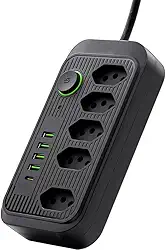 Filtro de Linha, Extensão Tomada, Régua Tomada, Régua de Energia (5 Tomadas + 4 USB + 1 USB-C) – Extensão Elétrica Bivolt 110–220V com Cabo de 2 m | Ideal para Casa, Escritório e Home Office