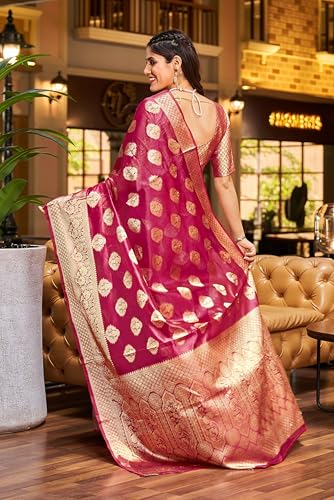 Image of SWORNOF Women's kanjivaram banarasi silk saree Zari Woven for festival Wedding silk with rich pallu Design sarees for women with Unstitched blouse piece