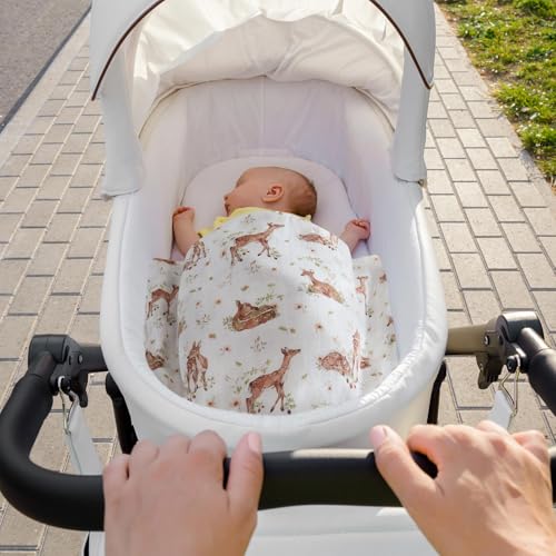 Image of LifeTree Baby Swaddle Blankets, Boys Girls Muslin Swaddling Wrap Receiving Blanket for Newborn, 70% Viscose from Bamboo and 30% Cotton, Large 47 inch x 47 inch, Deer and Checkered