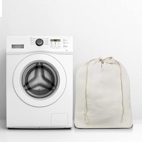 Miniatura 3 de AMJ Paquete de 3  Bolsa de lavandería de algodón natural extra grande, bolsa organizadora de viaje con cordón, cesta para campamento, hogar,