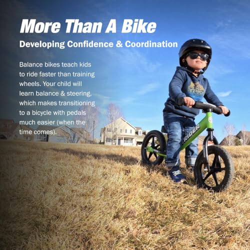 Image of Strider 12 Sport Bike, Green - No Pedal Balance Bicycle for Kids 1 to 4 Years - Includes Safety Pad, Padded Seat, Mini Grips, Flat-Free Tires-Easy Assembly, Tool-Free Adjustments | No-Pedal Balance Bike for Toddlers, Safety Pad, Adjustable Seat and Handlebars, Lightweight Frame, Never-Flat Tires