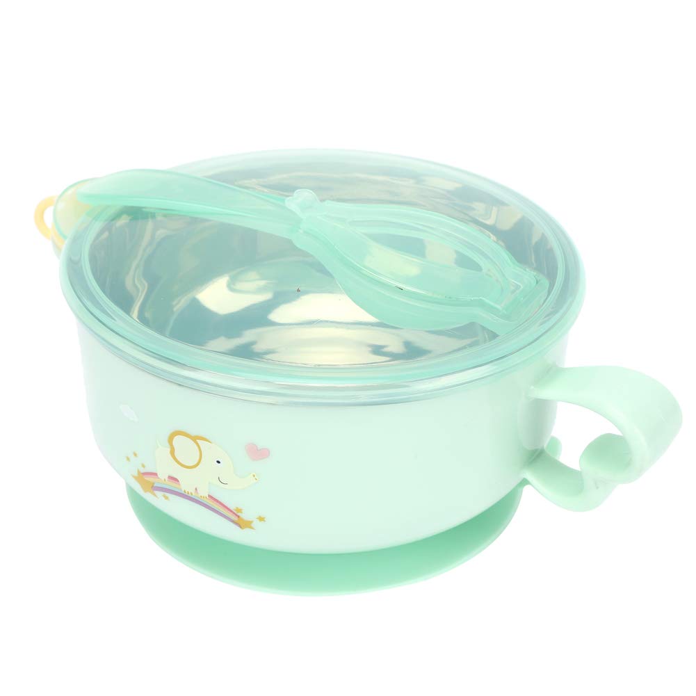 Water Injection Heat Preservation Children Feeding Tableware Bowl with Release Handle - Pink Horse, Green Elephant Suitable for Keeping Food Warm in Winter - 400 Ml (#2)