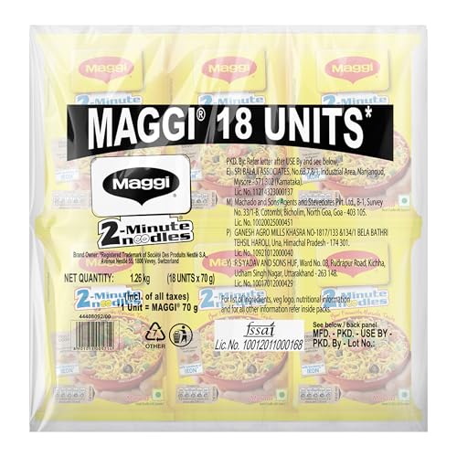 MAGGI 2-Minute Instant Noodles, Masala Noodles With Goodness Of Iron, Made With Choicest Quality Spices, Favourite Masala Taste, 1.26kg Pouch (Pack of 18, 70 g each)