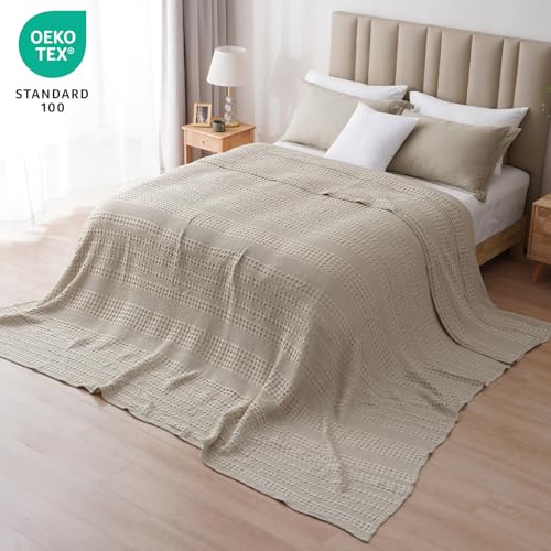 Image of PHF 100% Cotton Waffle Blanket Oversized King 120 inchx120 inch, Lightweight Breathable Extra Large 10'x10' Blankets for Bed, Giant Big Luxury Aesthetic Woven Bedding for Home Decor, Pearl Gray