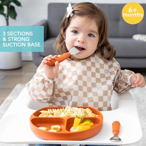 image for Bumkins Toddler and Baby Suction Plate, Divided Grip Dish for Babies a