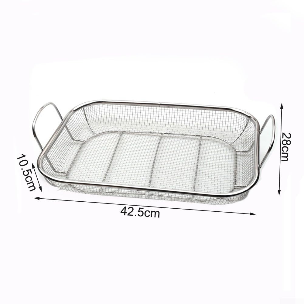 Cestino multifunzionale quadrato in acciaio inossidabile con manico, ideale per cucina e barbecue, contiene frutta e verdura, 42 5 x 28 x 10 5 cm (spazzola per la pulizia)