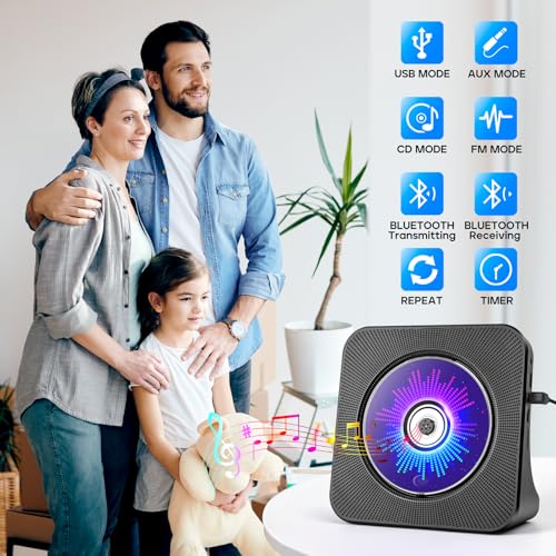 Image of ROADOM Portable CD Player with Bluetooth, Hi-Fi Speakers & FM Radio | Bluetooth transmitter & receiver, kpop compact CD player for kids & seniors, Hi-Fi stereo, sleep timer, USB /AUX, 5 CD formats