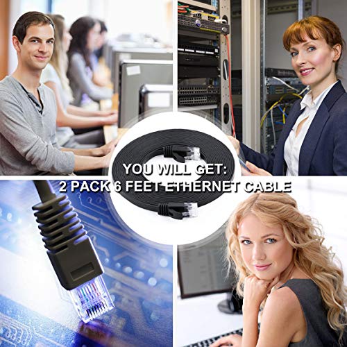 Cbiumpro Ethernet Cable Cat 6, [ 2 Pack X 6 Feet ] Durable Rj45 Flat Ethernet Patch Cables 1000 Mbps High Speed Network Cable Universal Ethernet Cables For Pc, Computer Server, Printer, Router #TOP6