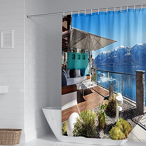 Rideau de douche anti-moisissure KnSam en polyester imperméable bleu 180x200 cm - 2