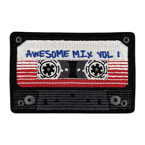 Urbanski Patch Musicassetta retrò vintage Awesome Mix Vol. 1 toppa ricamata termoadesiva 5,3 x 8 cm | Applicazione da stirare o cucire