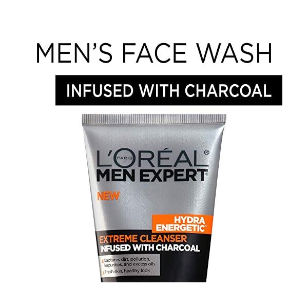 L'Oreal Men Expert Hydra Energetic Facial Cleanser with Charcoal for Daily Face Washing, Mens Face Wash, Beard and Skincare for Men, 5 fl. Oz