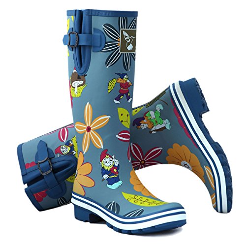 Evercreatures Rain Boots For Women Knee-High Waterproof Boots Garden Shoes,Uk Brand, Dalhia Wellies Tall,Blue Rain Boots With Flowers Prints, Us Size 8 (Uk 6 / Eu 39) #TOP4