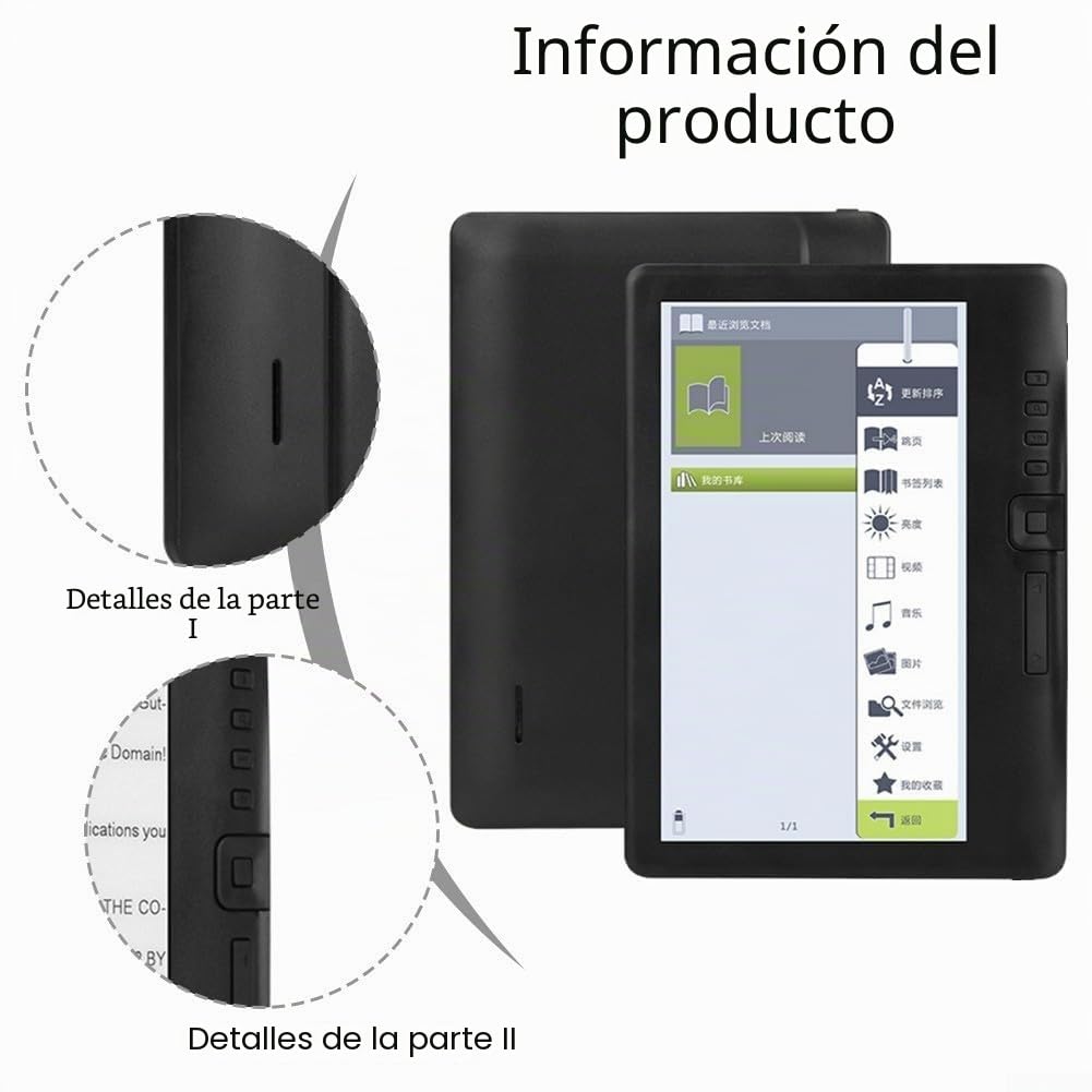 Lector de libros electrónicos portátil avanzado de 7 pulgadas con opciones personalizables y batería de larga duración para la lectura (512M + 4GB)