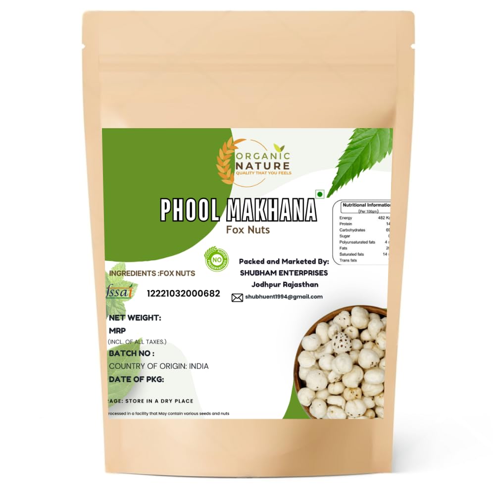 ORGANIC NATURE Phool Makhana Fox Nut Lotus Seeds Pop Gorgon Nut Puffed Kernels (pack of 200 gram)