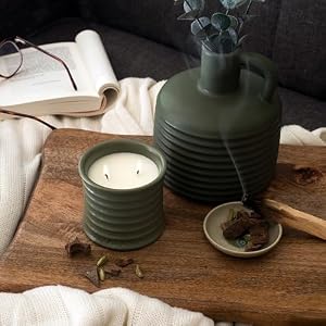 Handmade Ceramic Candles Woody Wood–Oud Agarwood Scented Soy Wax Non Toxic 2 Cotton Wick Large Green Jar Reusable Natural Aromatherapy Luxury Candle for Women Men Long Lasting