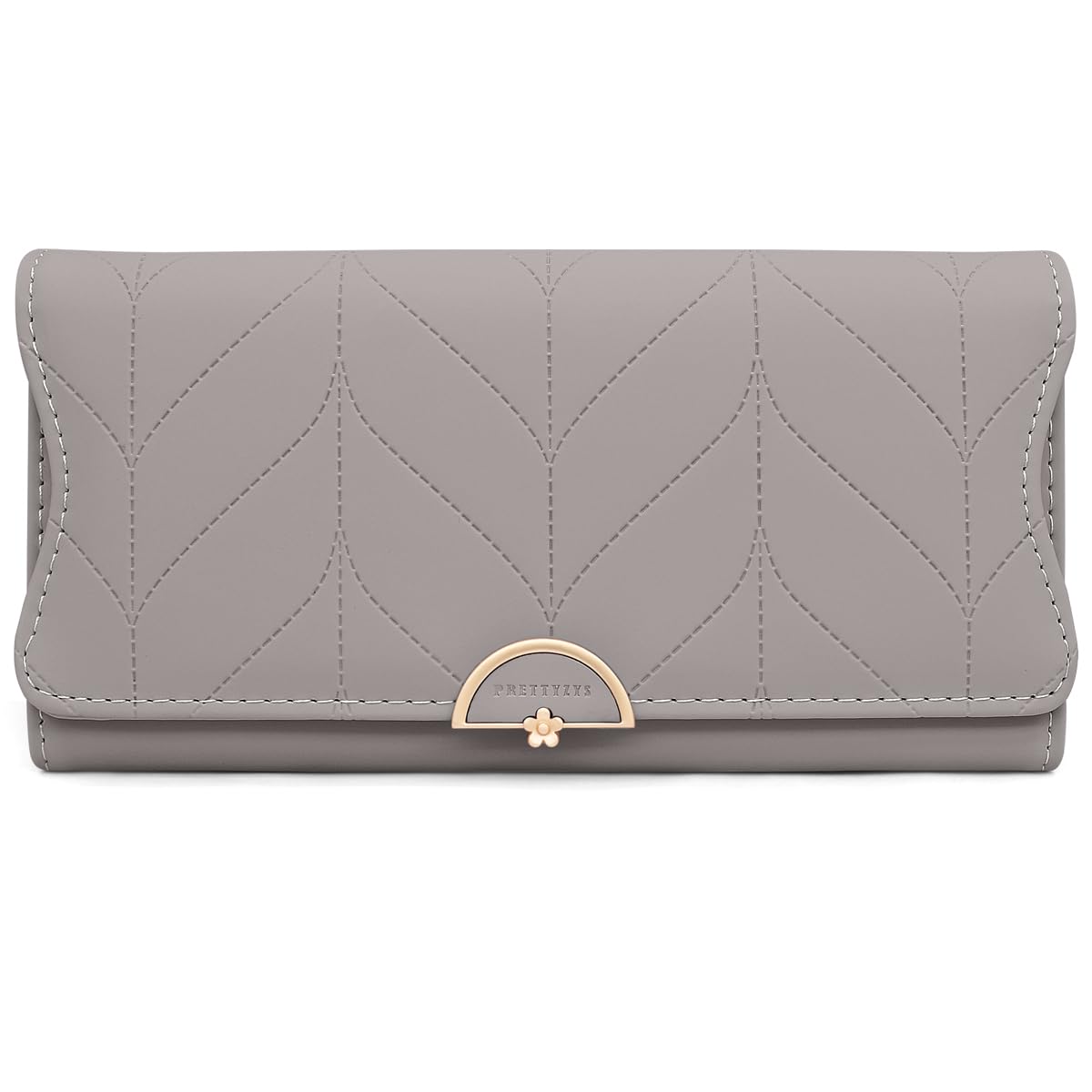 Portafoglio Donna in pelle PU Lunga, Grande Capacità Portafogli da Donna, con Cerniera Tanti Scomparti 10 Carte Cerniera Portamonete (A-grigio)