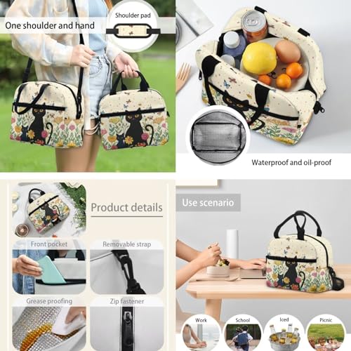 3Pcs Daisy Cat Print Backpacks Sets for Girls, Kids Backpack School Bookbags with Insulated Lunch Box Pencil Case for School Elementary Students4