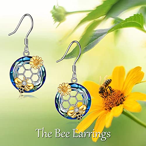 Image of LUHE Bee Earrings for Women 925 Sterling Silver Bumble Earrings with Honeycomb Honeybee Jewelry Dangle Gifts for Women