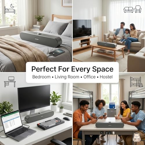Image of UNICRON TE Wireless Sound Bar Portable Bluetooth Home Speaker, 16W with up to 8Hrs Playback, 1800 mAh Battery, Soundbar with Type C, USB & SD Card Connectivity