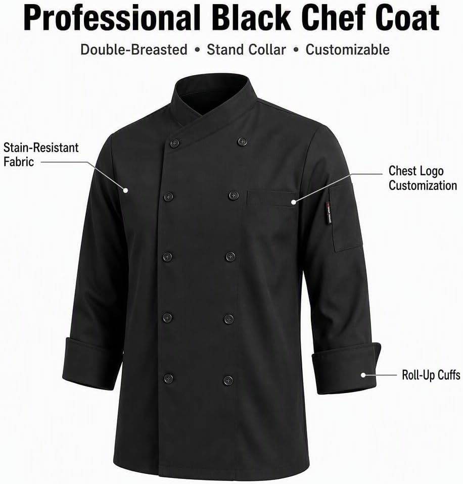 Custom Chef Coat Men's Long Sleeve Classic Chef Jacket Hotel Kitchen Restaurant Chef Uniform with Double Breasted