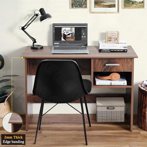 Image of ABOUT SPACE Study Table with Drawer & Bottom Storage -Computer Table for Laptop, Desktop, PC, Working, Drawing, Engineering Wood Office Desk for Home (Walnut -L 90 x B 40 x H 75cm)