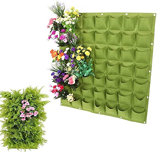 LITLANDSTAR Hängende Pflanzbeutel, 49 Taschen Pflanzbeutel Hängende vertikale Gartenwand Pflanzer Pflanzbeutel Blumenbepflanzungsbehälter Wandbepflanzungsbeutel für Garten Gartendekoration, Grün