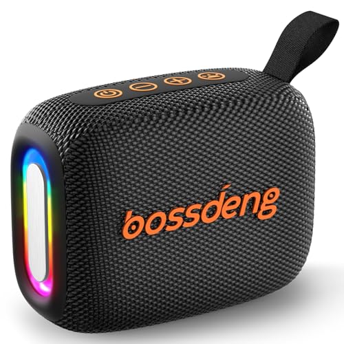 bossdeng Waterproof Portable Bluetooth Speaker with Lights & Lanyard, Black