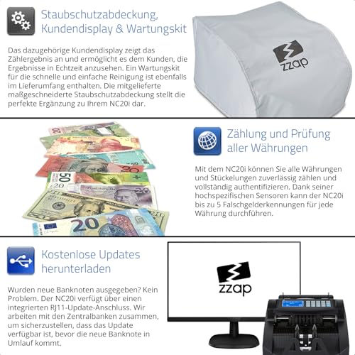 Banknotenzähler ZZap NC20i mit Falschgeld-Detektor