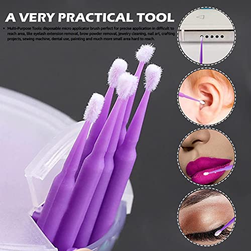 Skypia Disposable Micro Applicator Brushes Bendable Dental Brush Swab Mascara Wands For Oral Eyelashes Extensions Makeup Brushes Makeup Application Cotton Wool Swabs (Purple) (100Pcs) #TOP3