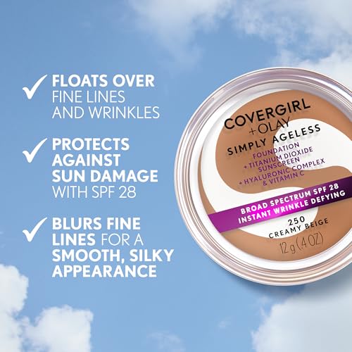 COVERGIRL Simply Ageless Instant Wrinkle Defying Foundation, SPF 28, Hyaluronic Complex & Vitamin C - 250 Creamy Beige, Pack of 1 - Image 5