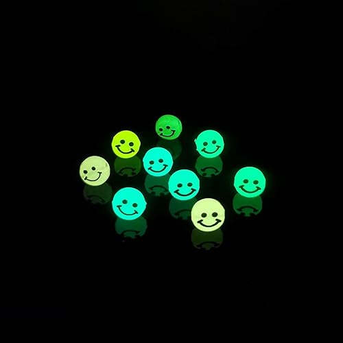 Miniatura 2 de 200 cuentas solares brillantes y luminosas de cara sonriente mixta de acrílico que brilla en la oscuridad, cuentas de cara feliz con cuerda para