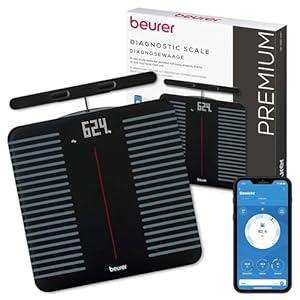 Beurer BF 990 Körperfettwaage mit Handsensoren, Digitale Personenwaage mit App-Anbindung via WIFI/Bluetooth, 25 Messwerte, Überkreuzmessung mit 8 Elektroden, Datenübertragung zu Apple Health & co.