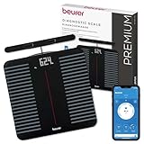 Beurer BF 990 Körperfettwaage mit Handsensoren, Digitale Personenwaage mit App-Anbindung via WIFI/Bluetooth, 25 Messwerte inkl. Körperfett & Muskelmasse, Überkreuzmessung mit 8 Elektroden, 180 kg