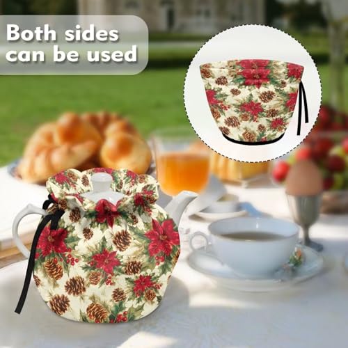 Image of Christmas Teapot Cozy for Teapot Tea Pots Cozy for Keeping Warm Portable Easy to Clean Coffee Poinsettia Pot Cozy Polyester for Hotel Thicken Kettle Dust Cover for Kitchen